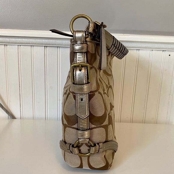 Coach Signature Print Hobo Bag - Tan and Bronze - Picture 5 of 13